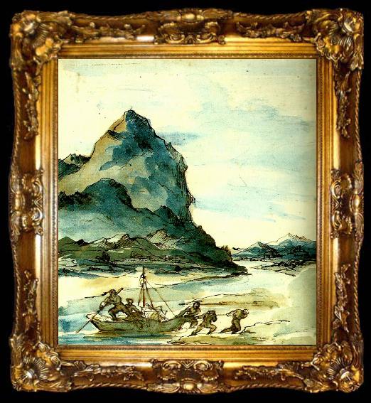 framed  charles billoin paysage aux pecheursv, ta009-2